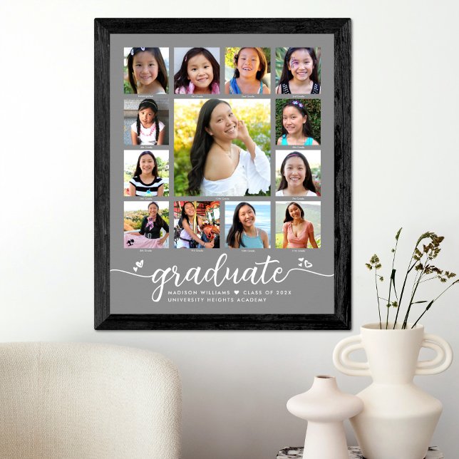 Graduation K–12 Modern Script Photo Collage Gray Poster (Creator Uploaded)