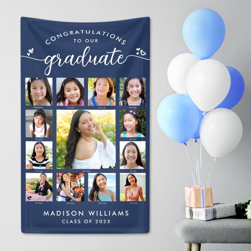 Graduation K12 Modern Script Photo Collage Navy Banner