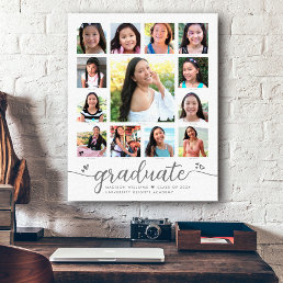 Graduation K–12 Modern Script Photo Collage White Canvas Print