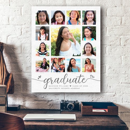 Graduation K12 Modern Script Photo Collage White Canvas Print