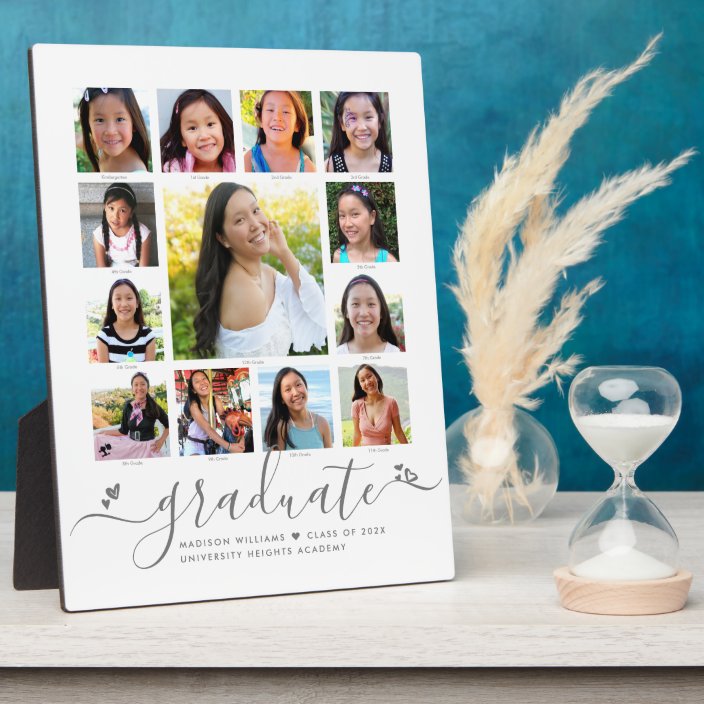 Graduation K–12 Modern Script Photo Collage White Plaque | Zazzle.com