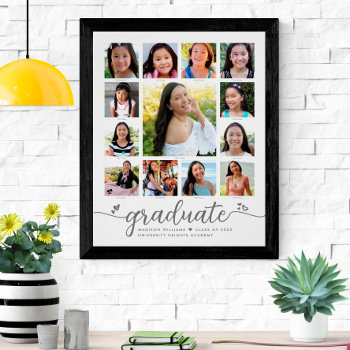 Graduation K–12 Modern Script Photo Collage White Poster by Luceworks at Zazzle