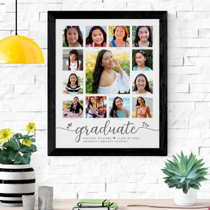 Graduation K–12 Modern Script Photo Collage White Poster