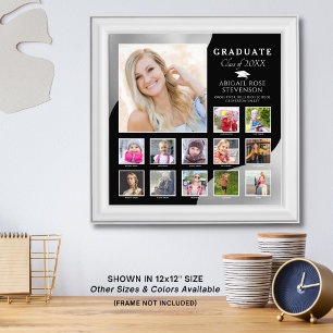 Graduation K-12 Photo Collage Black Brushed Silver Print