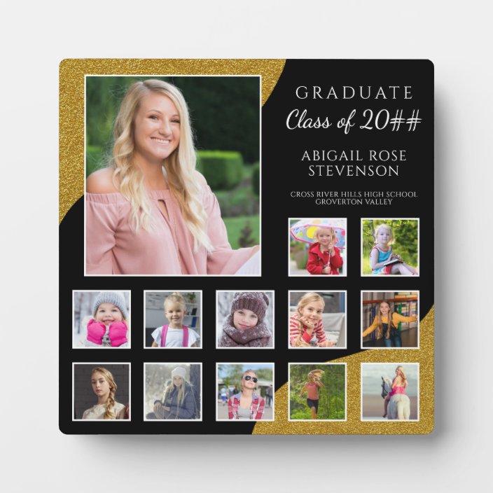 Graduation K-12 Photo Collage Black Gold Plaque | Zazzle.com