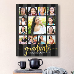 Graduation K–12 Photo Collage Black Gold Script Canvas Print