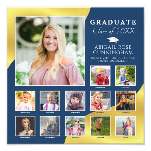 Graduation K_12 Photo Collage Blue Metallic Gold