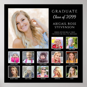 Graduation K-12 Photo Collage Custom School Colors Poster