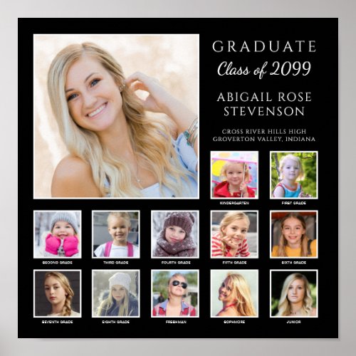 Graduation K_12 Photo Collage Custom School Colors Poster