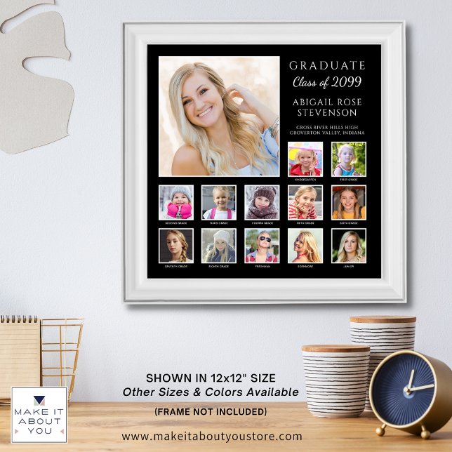 Graduation K-12 Photo Collage Custom School Colors Poster (Creator Uploaded)