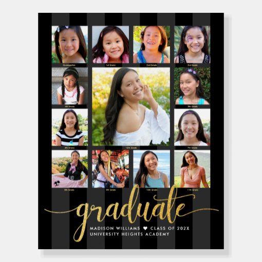 Graduation K–12 Photo Collage Gold Black Script Foam Board | Zazzle