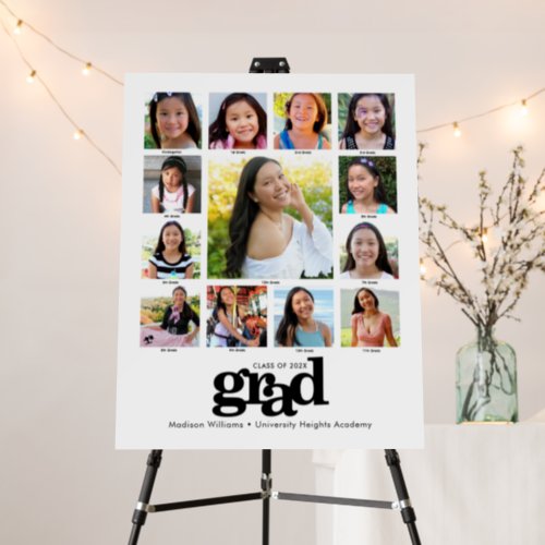 Graduation K12 Photo Collage Modern Black White Foam Board