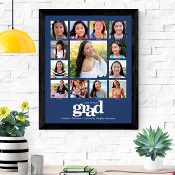 Graduation K–12 Photo Collage Modern Bold Blue Poster by Luceworks at Zazzle