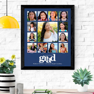 Graduation K–12 Photo Collage Modern Bold Blue Poster