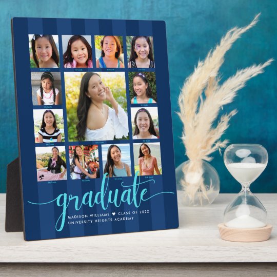 Graduation K–12 Photo Collage Navy Blue Script Plaque | Zazzle.com