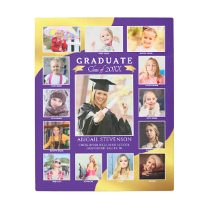 Graduation K-12 Photo Collage Purple Gold Metal Print