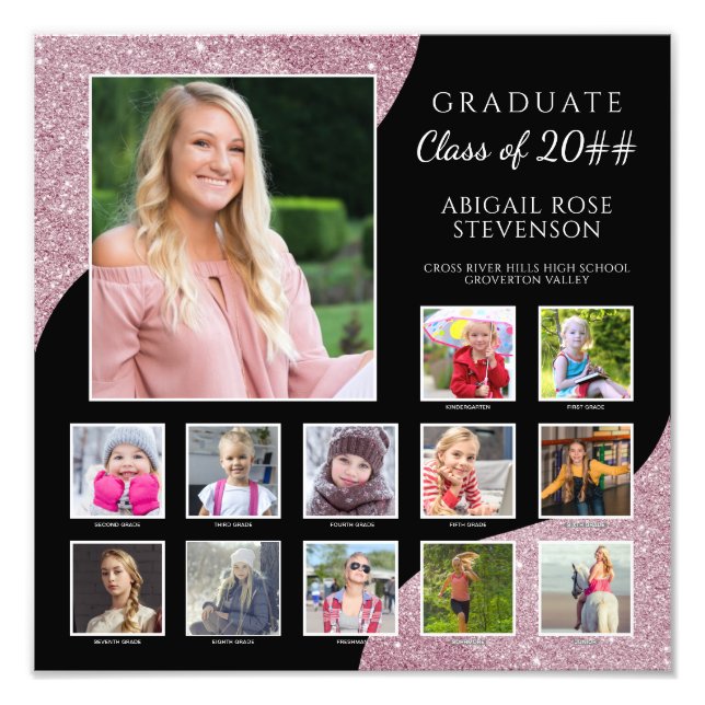 Graduation K-12 Photo Collage Rose Gold Print (Front)