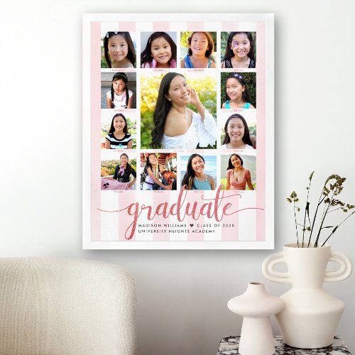 Graduation K12 Photo Collage Rose Gold Script Poster