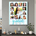 Graduation K–12 Photo Collage Turquoise Script Canvas Print<br><div class="desc">Be proud, rejoice and showcase this milestone of your favorite grad. Create this girly, stunning, simple, modern, personalized high school graduation K – 12 photo collage canvas wall art for a keepsake you’ll always treasure. A fun, elegant visual of turquoise blue glitter script typography, along with her name, class year,...</div>