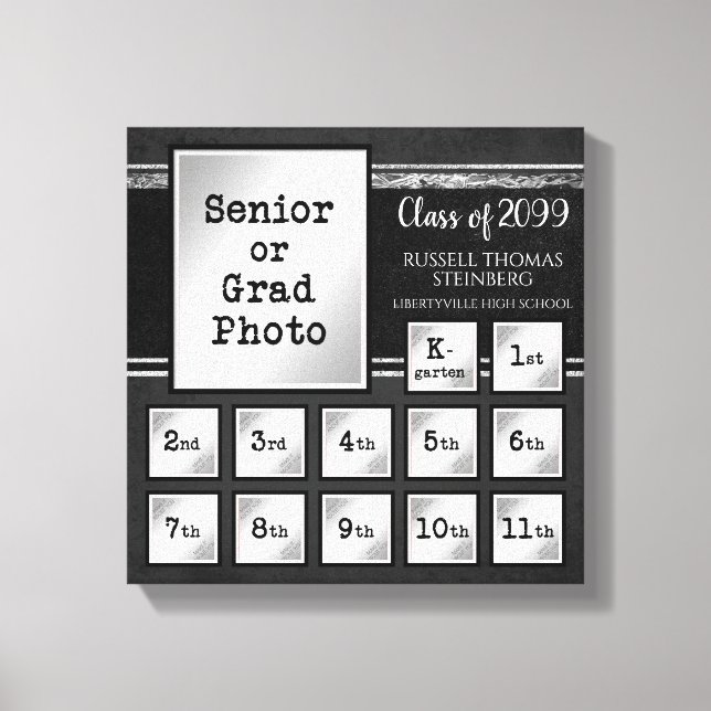 Graduation K-12 Photos Black & Silver Keepsake Canvas Print (Front)