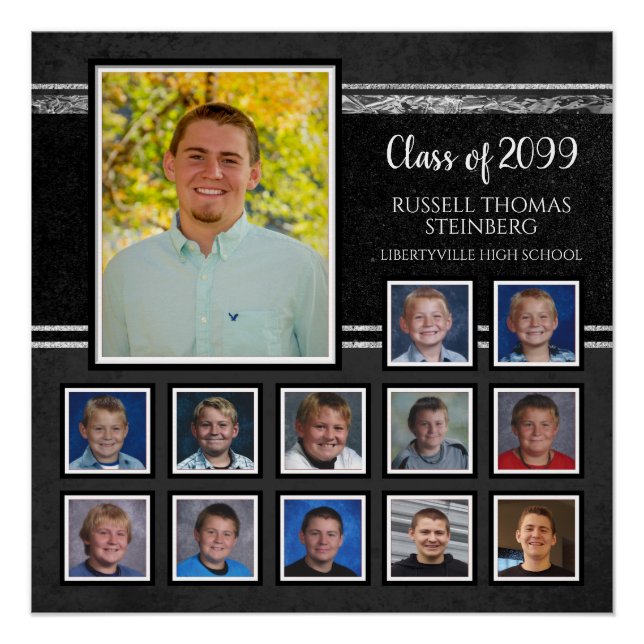 Graduation K-12 Photos Black & Silver Keepsake Poster (Front)