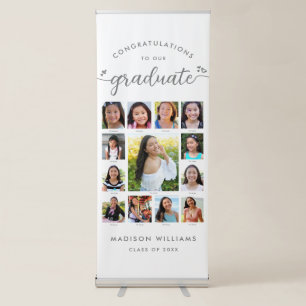 Graduation K–12 Script Hearts Photo Collage White Retractable Banner