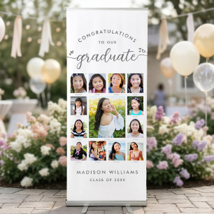 Graduation K–12 Script Hearts Photo Collage White Retractable Banner