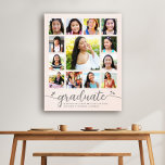 Graduation K–12 Script Photo Collage on Blush Pink Canvas Print<br><div class="desc">Be proud, rejoice and showcase this milestone of your favorite grad. Create this girly, stunning, simple, modern, personalized high school graduation K – 12 photo collage canvas wall art for a keepsake you’ll always treasure. A fun, playful visual of soft gray script handwriting and cute, playful hearts, along with her...</div>