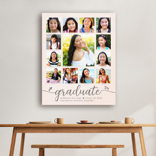 Graduation K–12 Script Photo Collage on Blush Pink Canvas Print