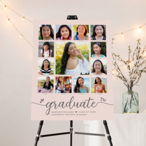 Graduation Kâ12 Script Photo Collage on Blush Pink Foam Board