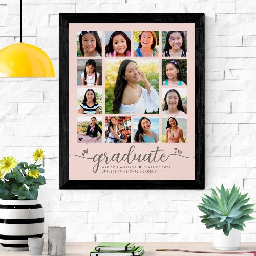 Graduation Kâ12 Script Photo Collage on Blush Pink Poster