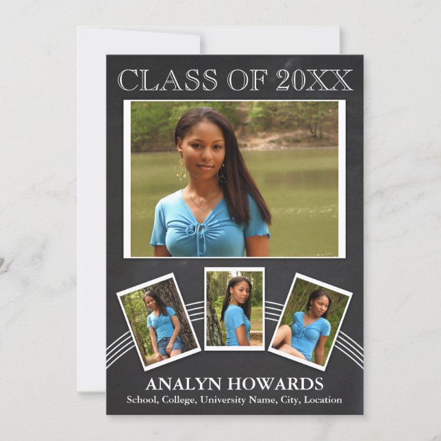 Graduation Keepsake 4 Photo Chalkboard Invitation (Front)