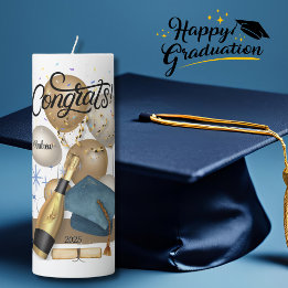Graduation Keepsake Blue Cap Pillar Candle