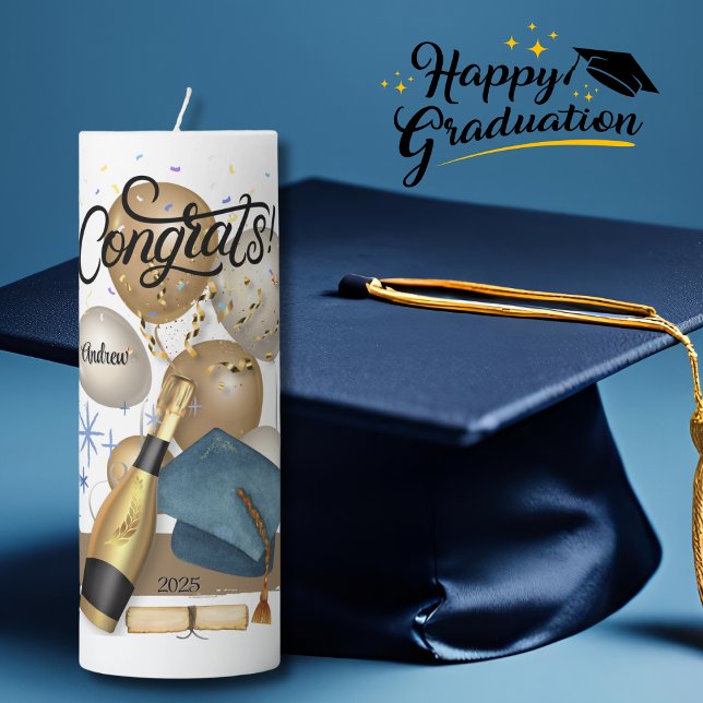 Graduation Keepsake Blue Cap Pillar Candle (Creator Uploaded)