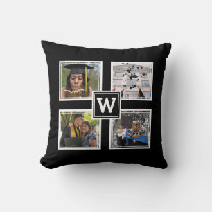 Graduation Keepsake Custom Monogram Black Throw Pillow