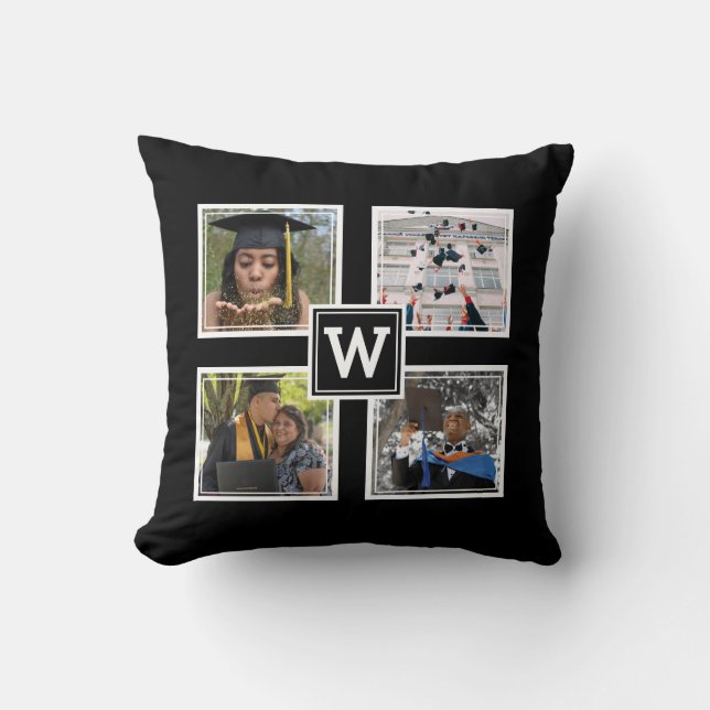 Graduation Keepsake Custom Monogram Black Throw Pillow (Front)
