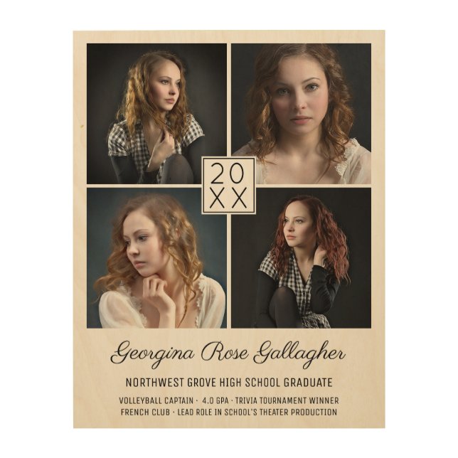 Graduation Keepsake Modern Photo Collage Classic Wood Wall Art (Front)