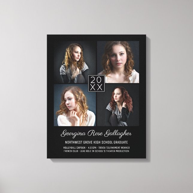 Graduation Keepsake Modern Photo Collage Classy Bk Canvas Print (Front)