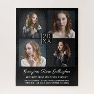 Graduation Keepsake Modern Photo Collage Classy Bk Jigsaw Puzzle