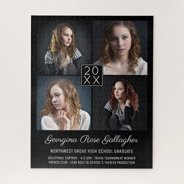Graduation Keepsake Modern Photo Collage Classy Bk Jigsaw Puzzle (Vertical)