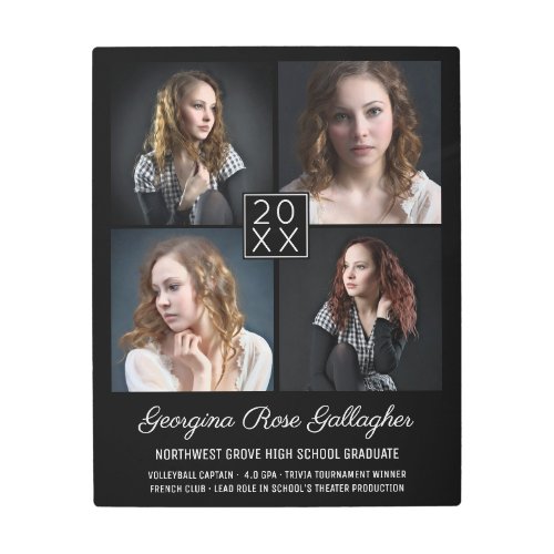 Graduation Keepsake Modern Photo Collage Classy Bk Metal Print