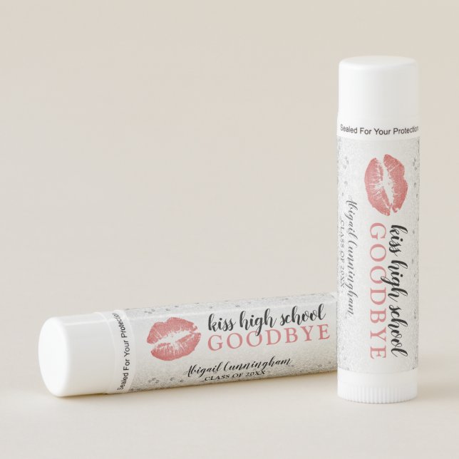 Graduation KISS SCHOOL GOODBYE Silver Glitter Lip Balm (Front)