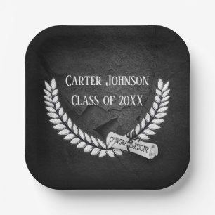 Graduation Laurel Wreath On Black Rock Paper Plates
