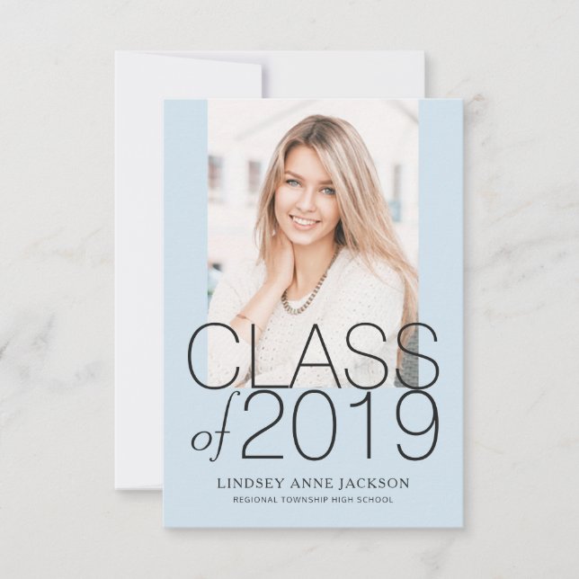 Graduation Light Blue Stacked Text Photo Invite (Front)