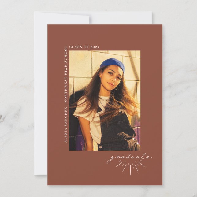 Graduation Line Art Terracotta Graduate Photo  Announcement (Front)