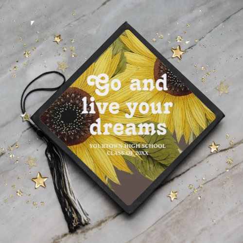 Graduation Live Your Dreams Yellow Brown Sunflower Graduation Cap Topper