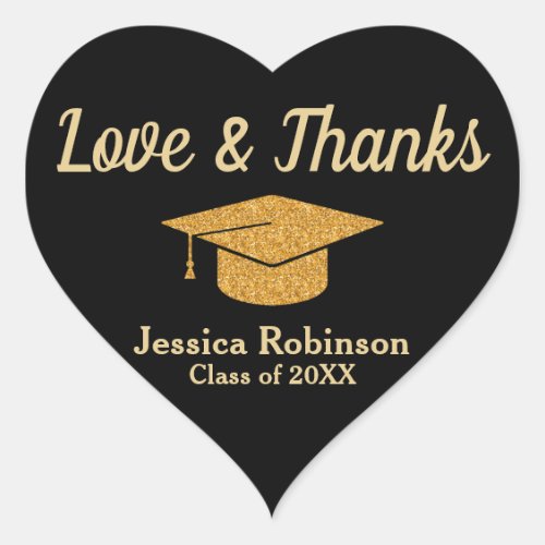 Graduation Love  Thanks Black  Gold Chic Elegant Heart Sticker