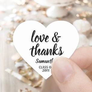Graduation Love & Thanks Black & White Chic Simple Heart Sticker