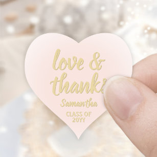 Graduation Love & Thanks Blush Pink & Gold Elegant Heart Sticker