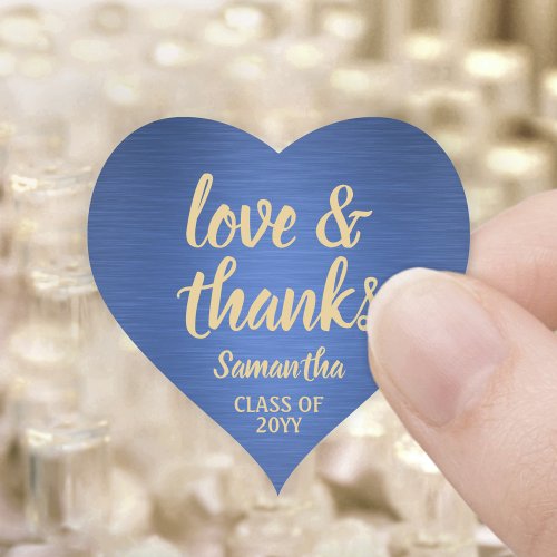 Graduation Love  Thanks Brushed Blue  Gold Heart Sticker